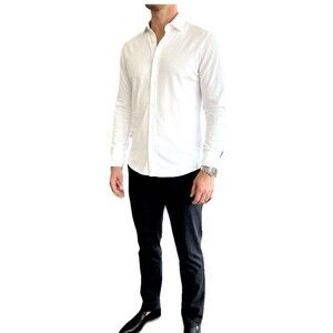 Michael Kors Men's Slim Fit Fine Gauge Knit Button-Up Shirt White XL Work wear